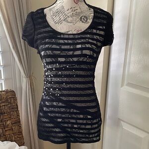 White House Black Market Black Lace Studded Top Size XXS